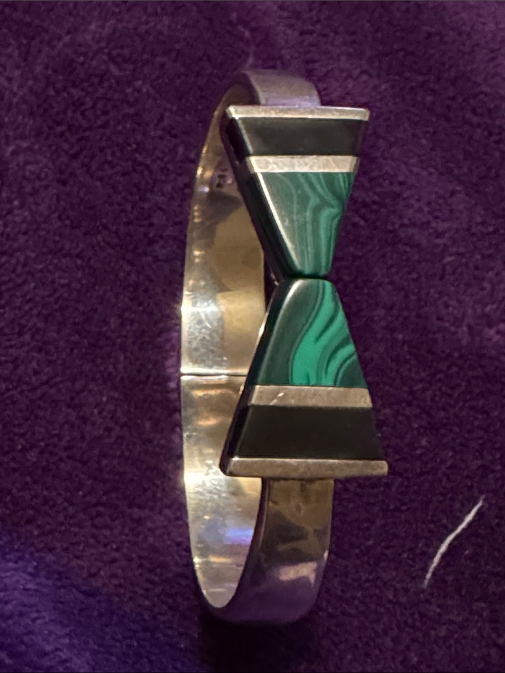 925 Sterling Silver Green Malachite Inlay Cuff Bracelet, - Picture 2 of 10